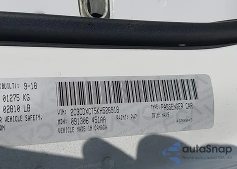 2019 Dodge Charger R/T Rwd z USA, uszkodzony, nr VIN 2C3CDXCT5KH526918